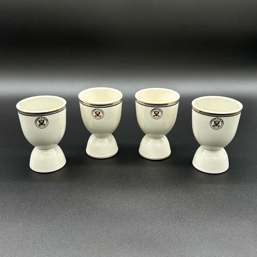 Vintage Set Of 4 Ceramic United States Navy  Double Egg Cups